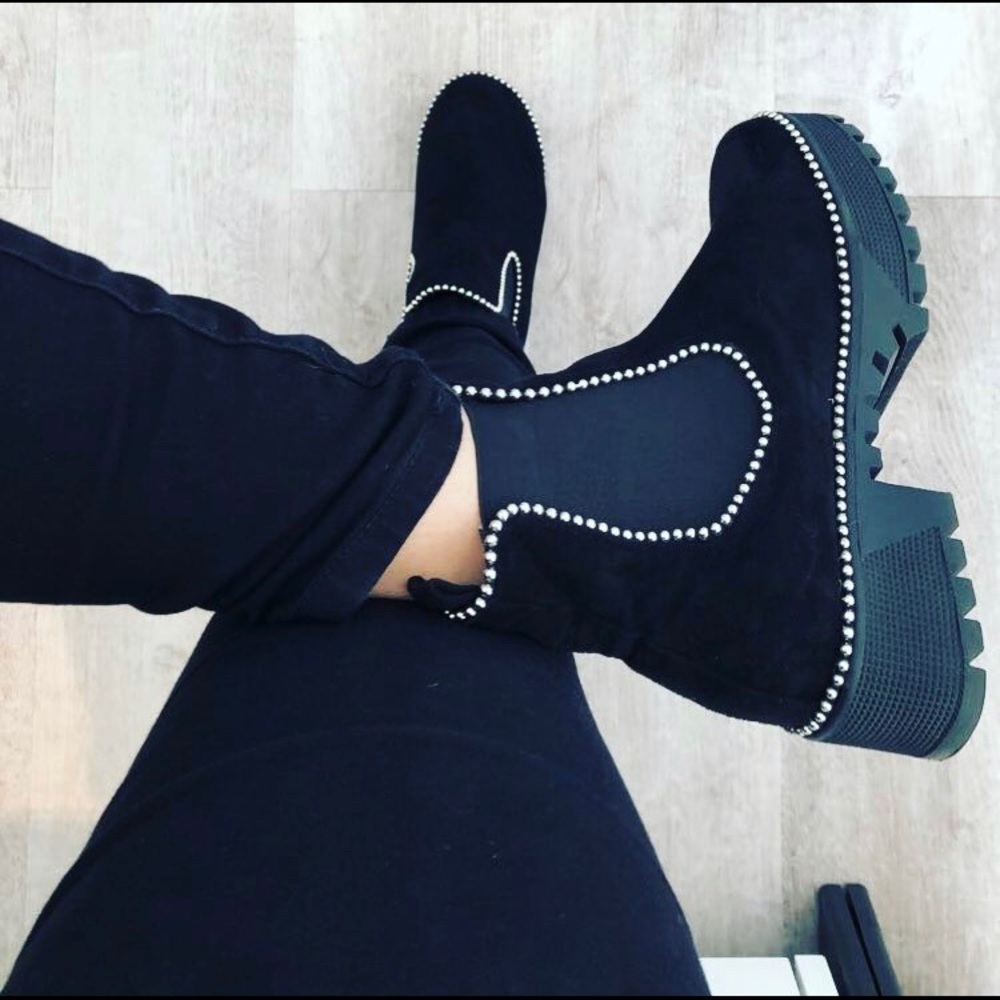 Miss Lola shoetique black suede boots with studs
